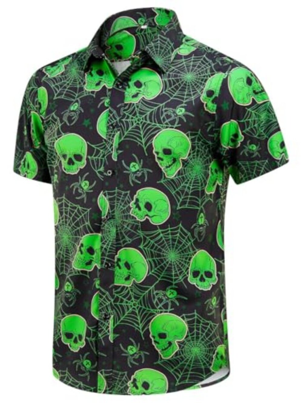 Halloween Button Down Shirts for Men Fun Skeleton Printed Casual Short Sleeve